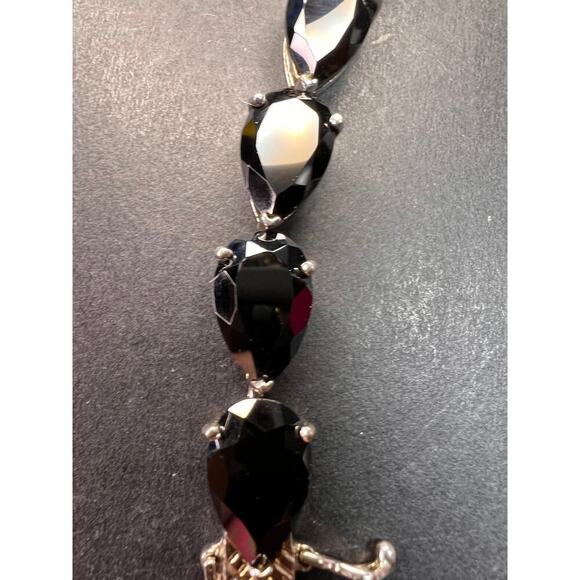 Black spinel Estate sterling silver tennis bracelet 7.5 inches - Picture 13 of 16